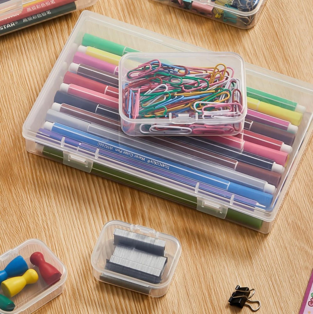 24 Mini Plastic Storage Boxes with Hinged Lids - Clear Containers, Mixed Sizes