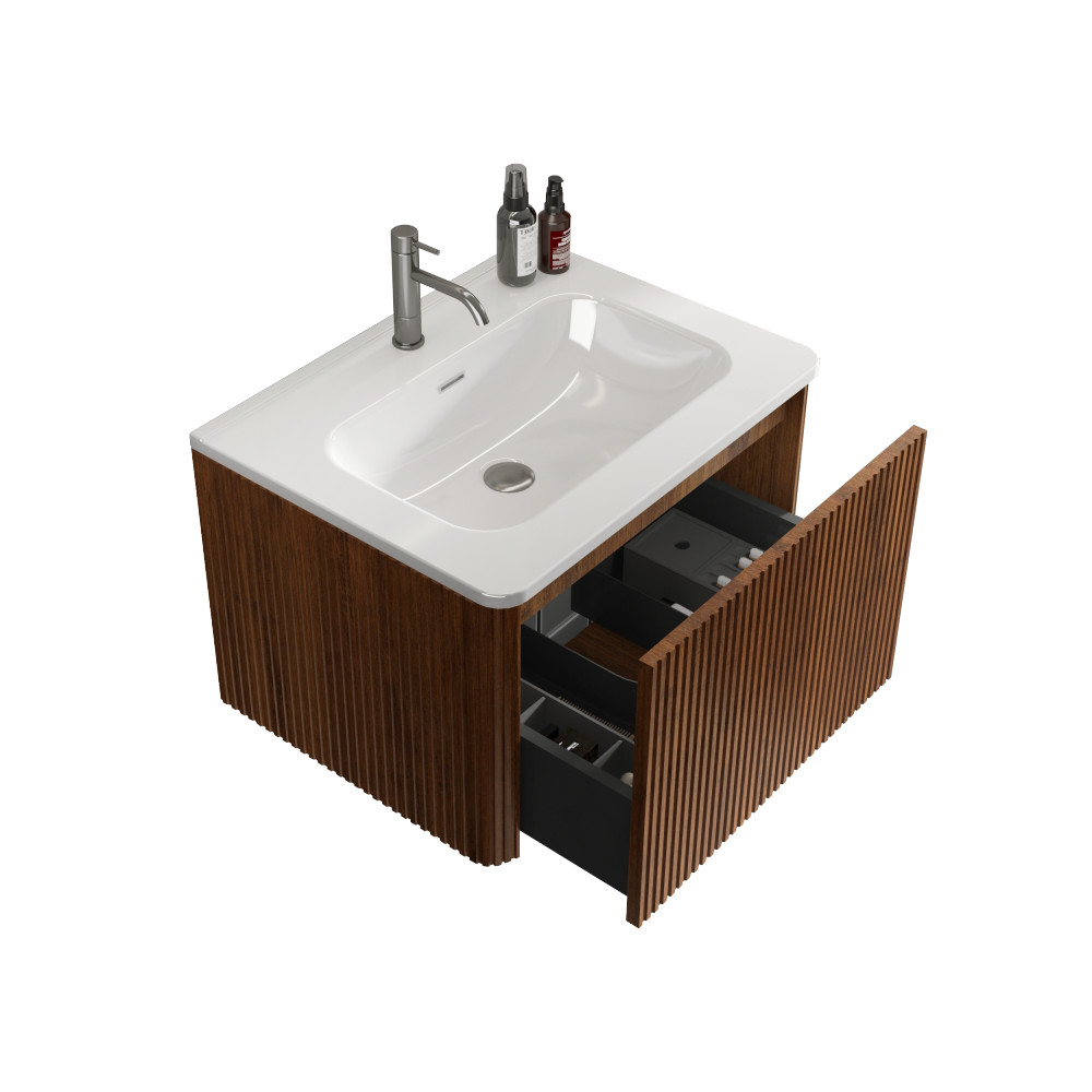 24" Floating Bathroom Vanity w/ Ceramic Sink, Wall Mounted, Preassembled Storage