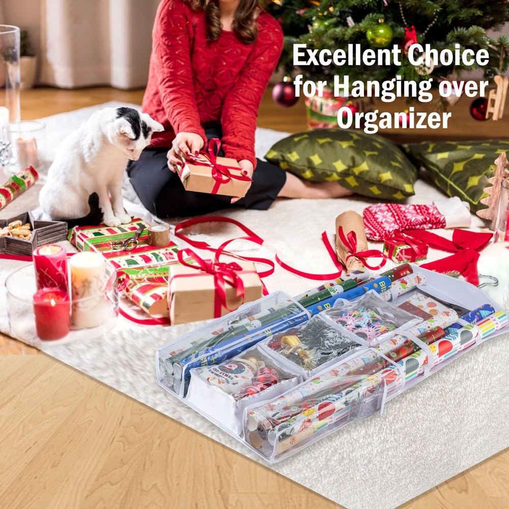 Wrapping Paper Organizer - Hanging Gift Wrap Storage Container Double-Sided W...