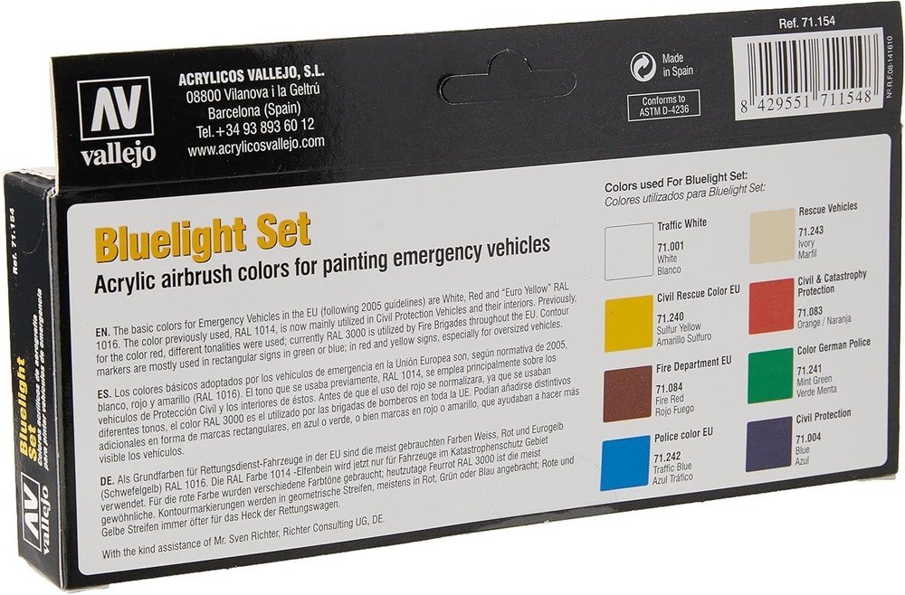 Vallejo Blue Light EMS Vehicle Colors Set, 17ml