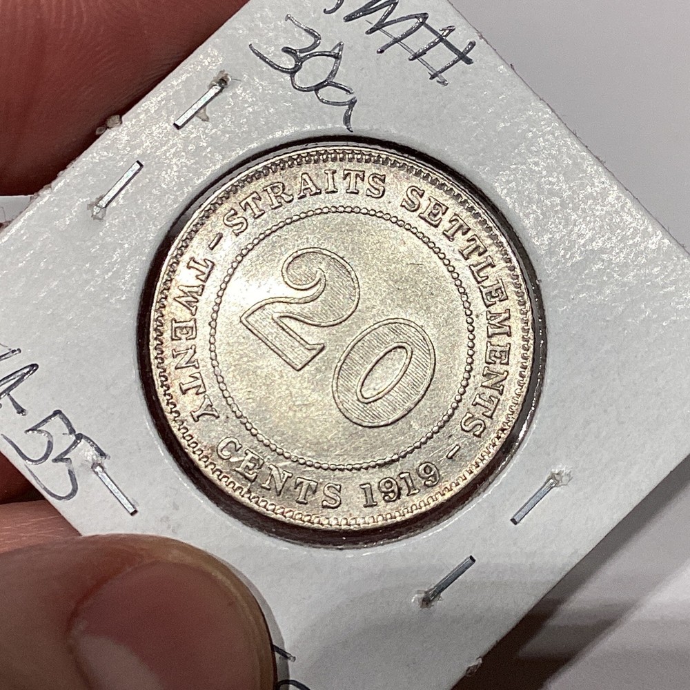 Straits Settlements 1919 20 Cents AU+