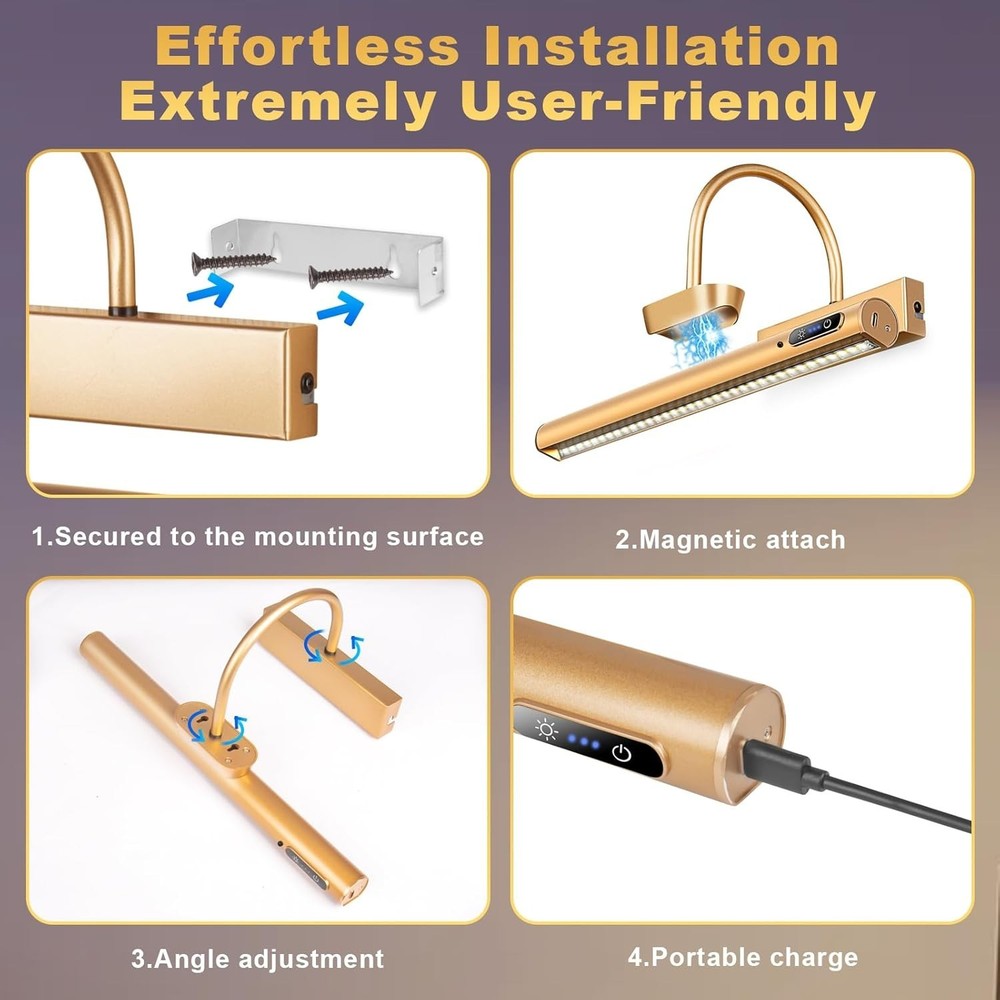 Elegant Gold Dimmable Picture Light with Infrared Remote and Timer Function