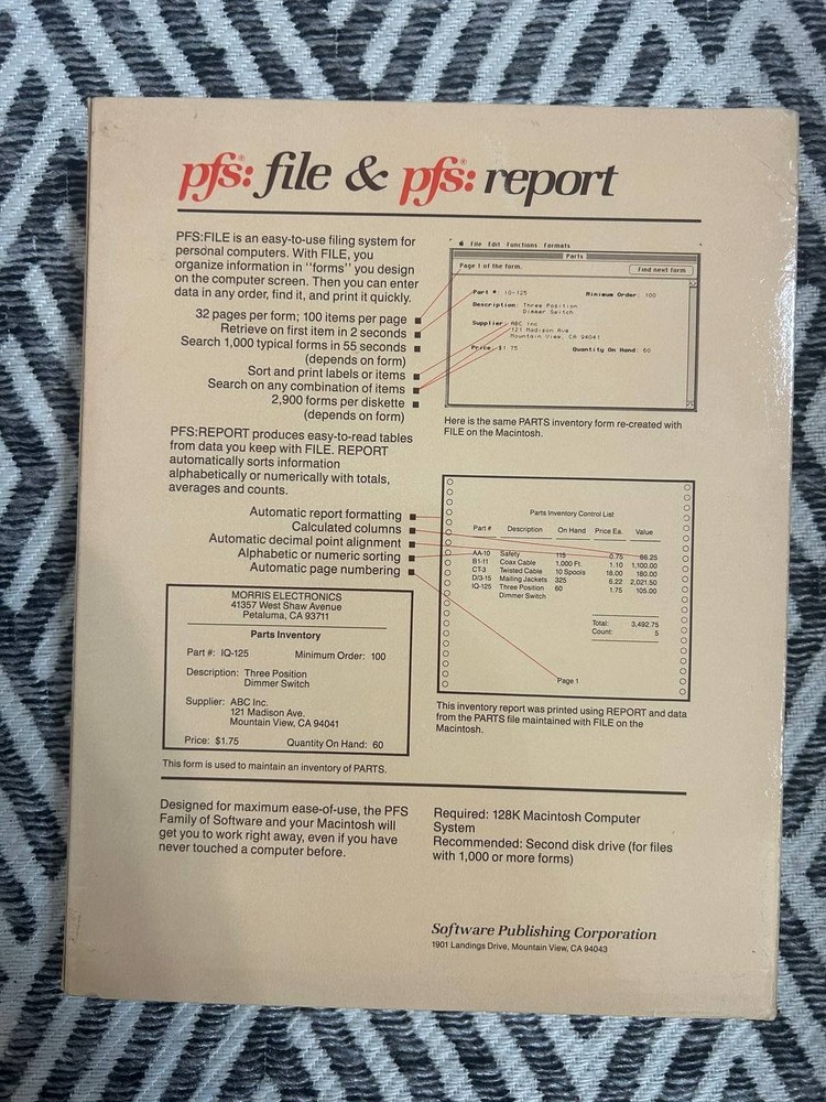 PFS File & Report Macintosh 3.5” Software w/ Box Manuals Sample Copy