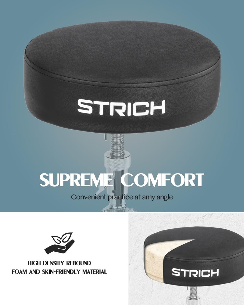 Strich Drum Throne, Height Adjustable Padded Seat Drum Stool, Heavy Du