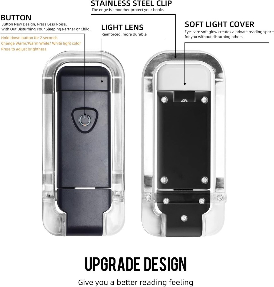 Dimmable LED Book Light - Portable Clip-On Design for Comfortable Night Reading