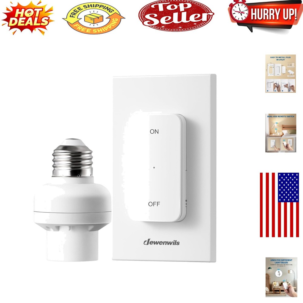 Convenient Wall-Mounted Light Socket with Wireless Remote - 100 Feet Control
