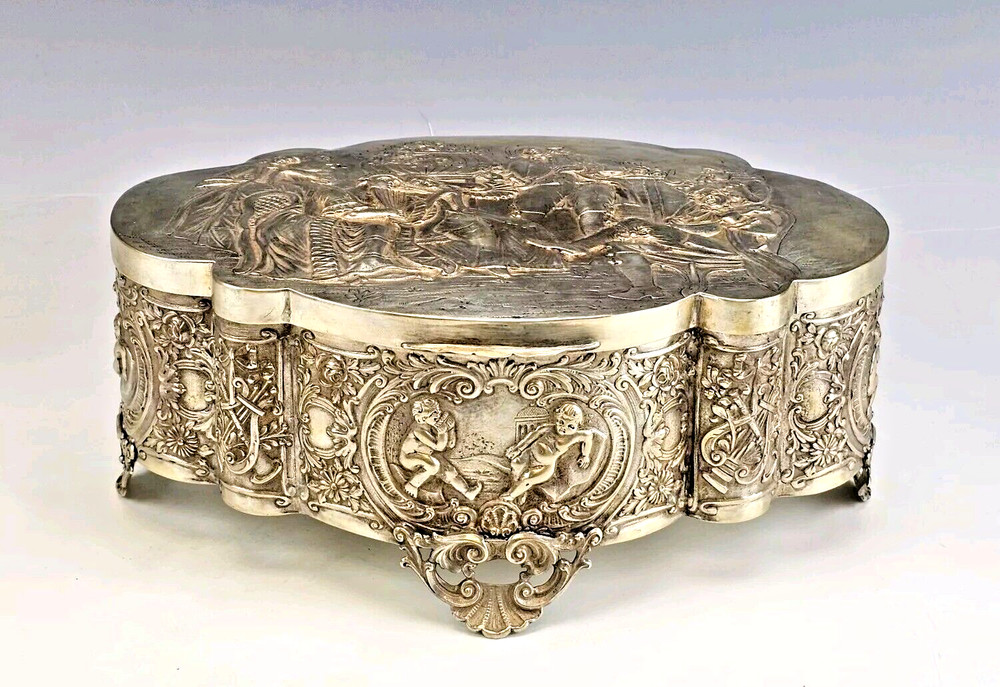 Large 19C German Repousse Silver Box