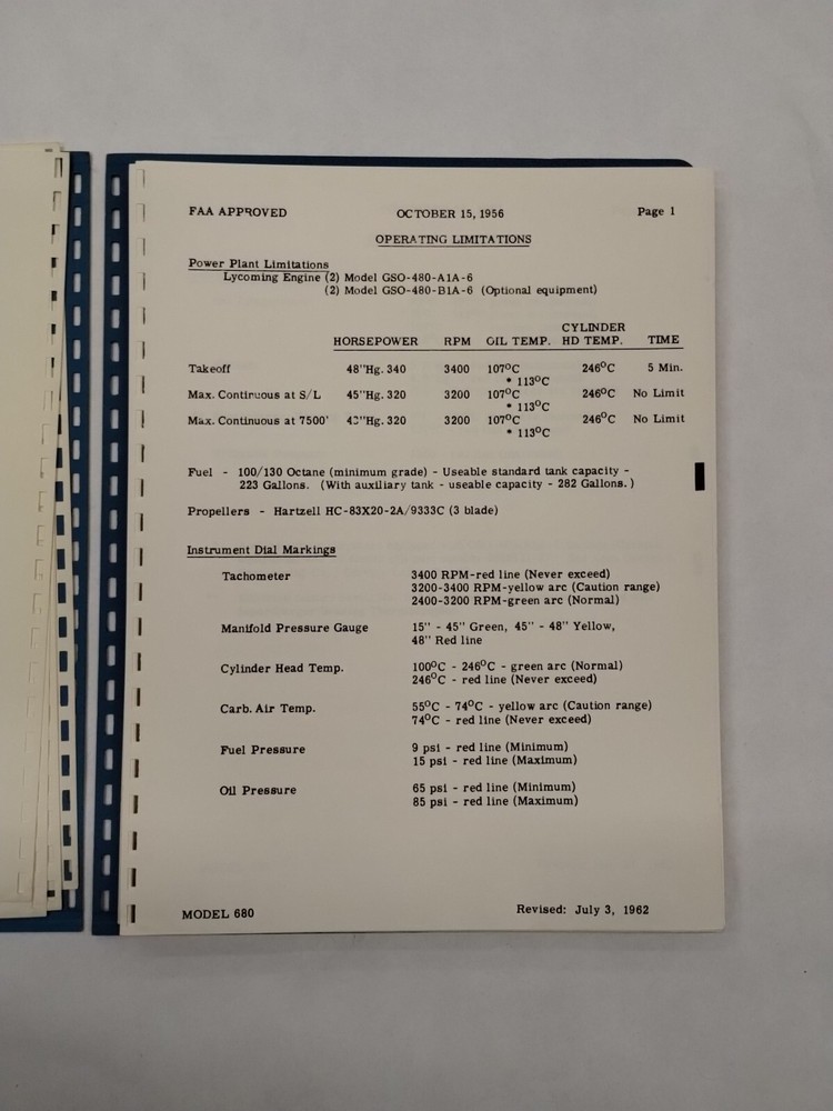 Aero Commander Model 680 Flight Manual-Original