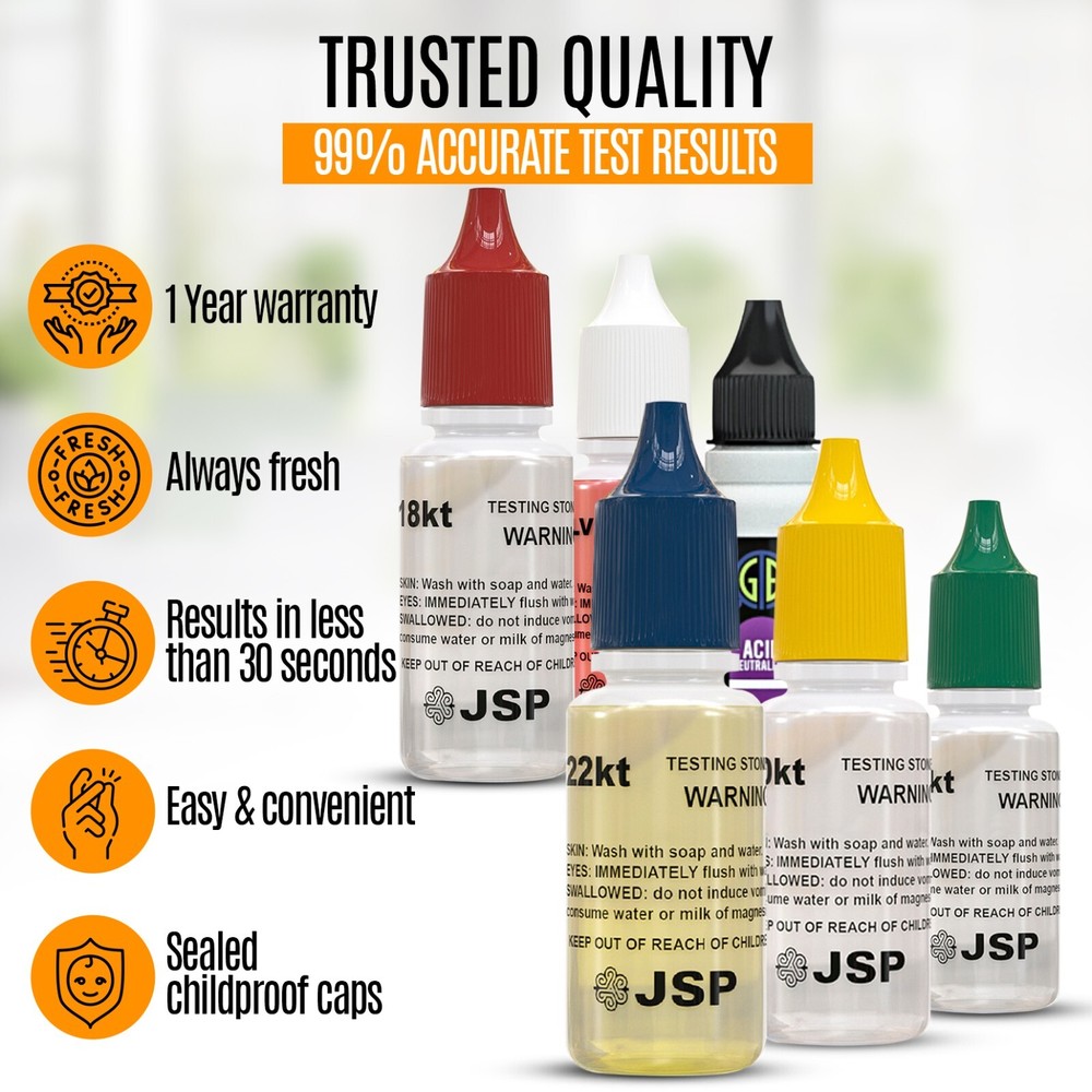 Gold Testing Kit 10k & 18k Solution Acid with Scratch Stone Test Detector Metals