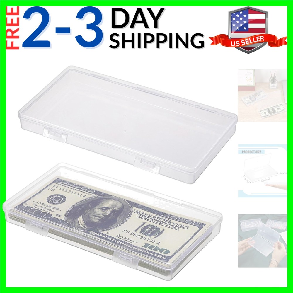 2 Pack Plastic Cash Box Clear Currency Tray Rectangular Cash Storage Holder w...