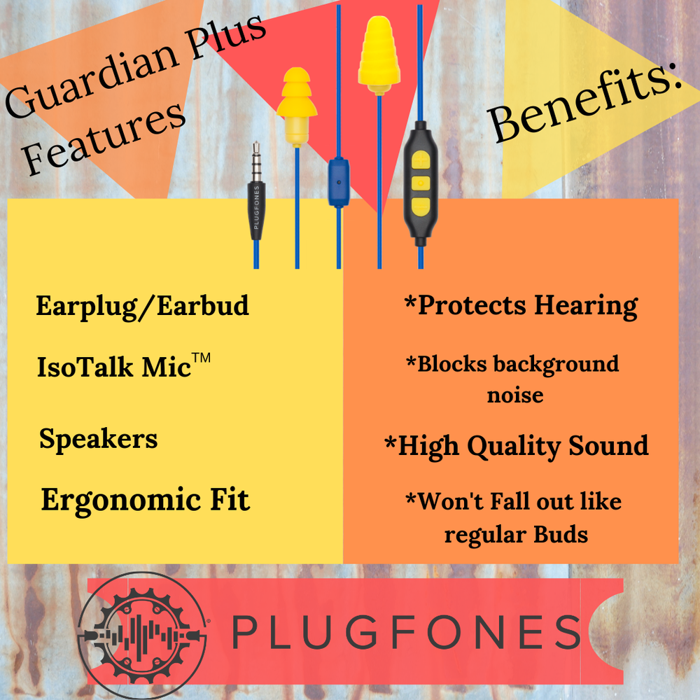Plugfones Guardian Plus Earplug, Headphones, Black/Gray