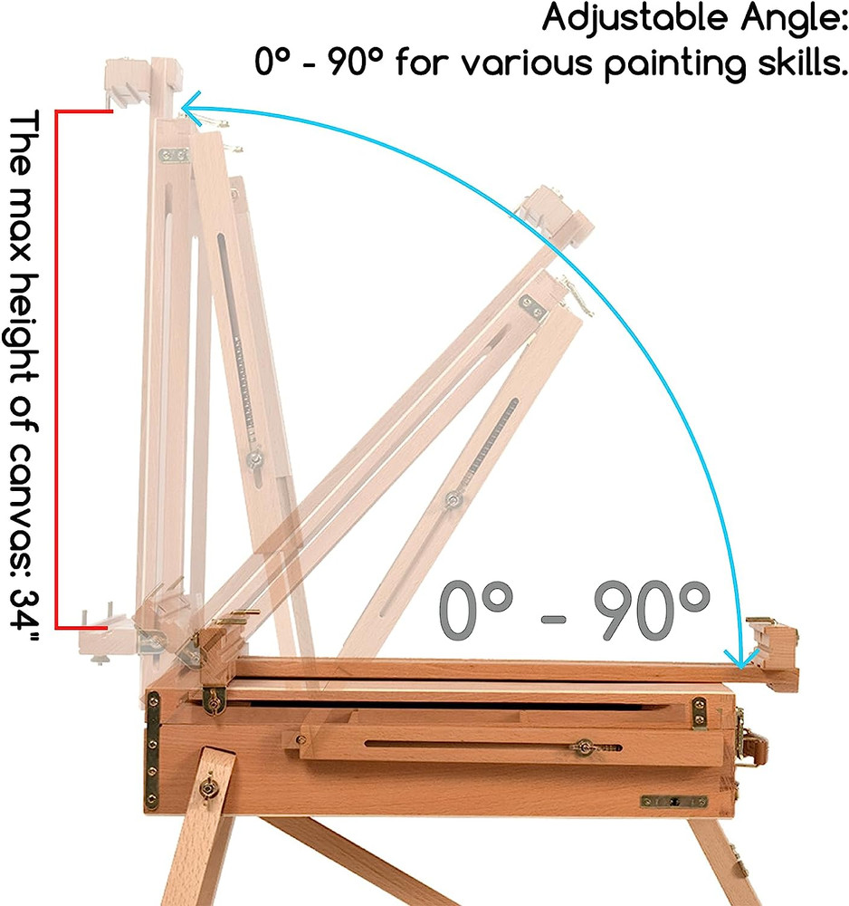 French Easel, Large Sketchbox Easel - Foldable Portable Beechwood Field Art Ease