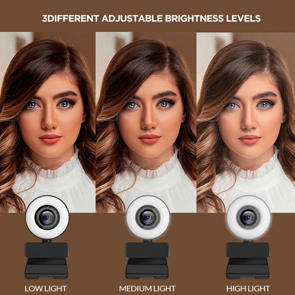 2K Webcam with Microphone for Desktop USB Streaming WebCam - Touch Light + Stand