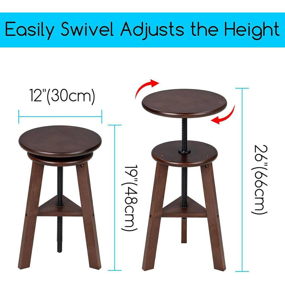Height Adjustable Drafting Stool with Solid Beech Wood, Walnut Finish, Durable a