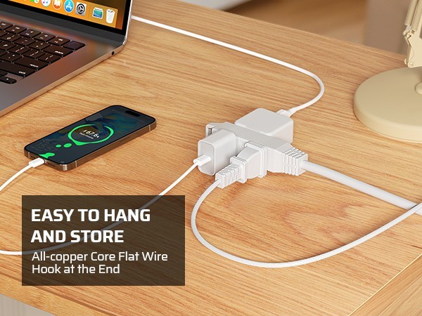 DEWENWILS 10FT Flat Plug Power Strip, 3 Outlets Space Saving Rotating Plug