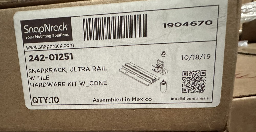 🔴(QTY 10) SnapNrack 242-01251 W Tile Hardware Kit Solar‼️