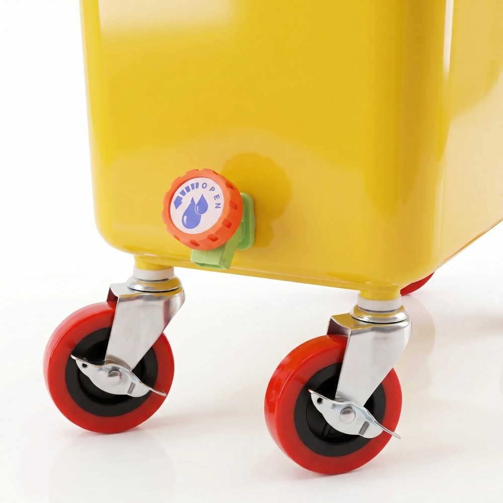 Yellow Drink Dump Bin w/ Wheels – Dual Compartment Liquid & Trash Disposal