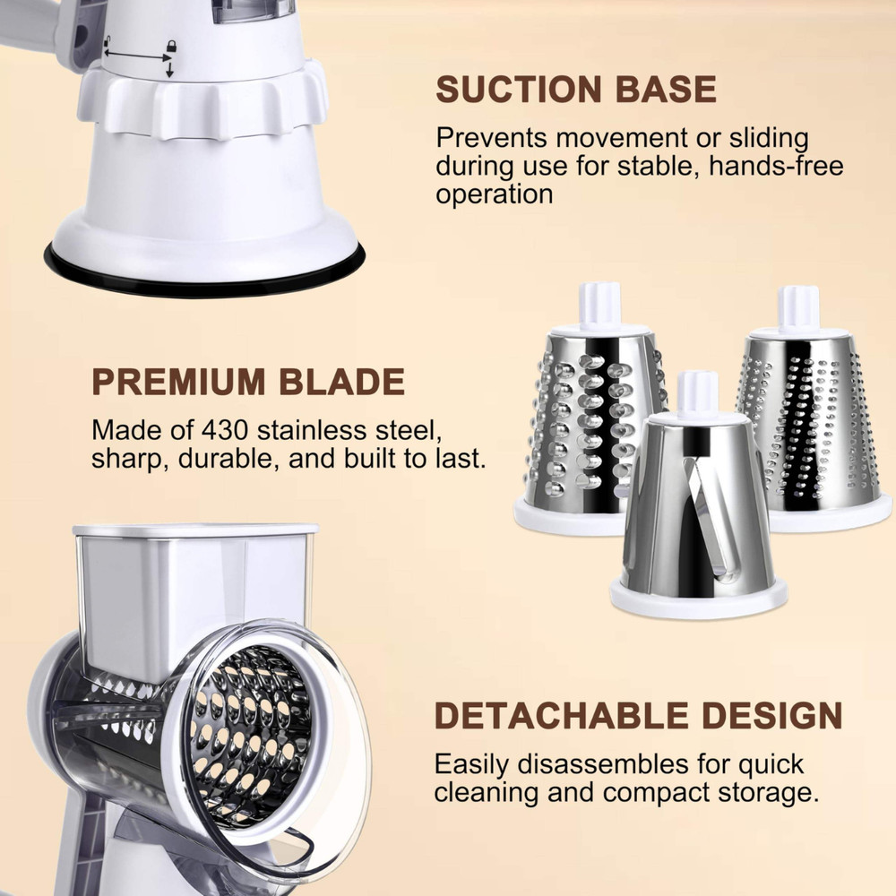 Manual Rotary Cheese Grater with Handle - White