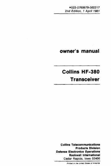 COLLINS HF-380 INSTRUCTION MANUAL