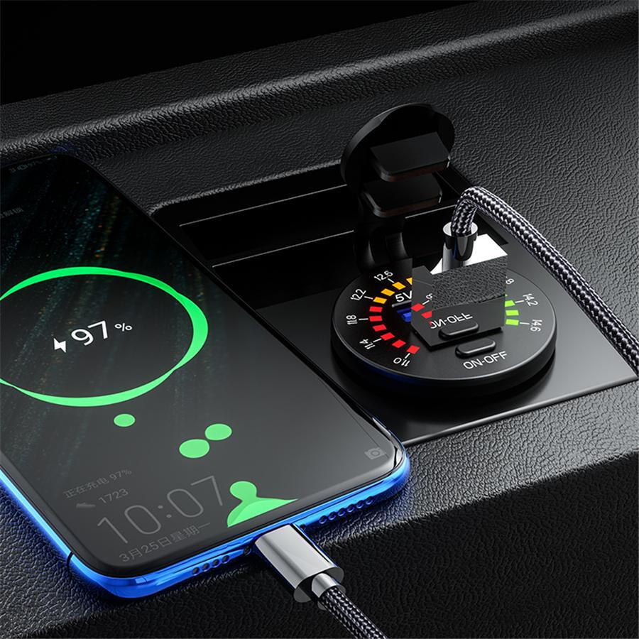 Dual USB Charger Socket Phone Fast Charging With Voltmeter & Switch Waterproof