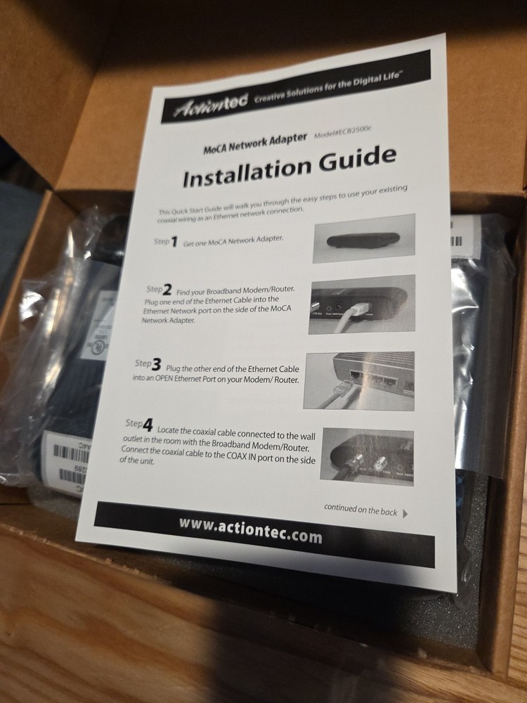 Actiontec ECB2500C Ethernet Network COAX Adapter Kit Homes Without MoCA Routers
