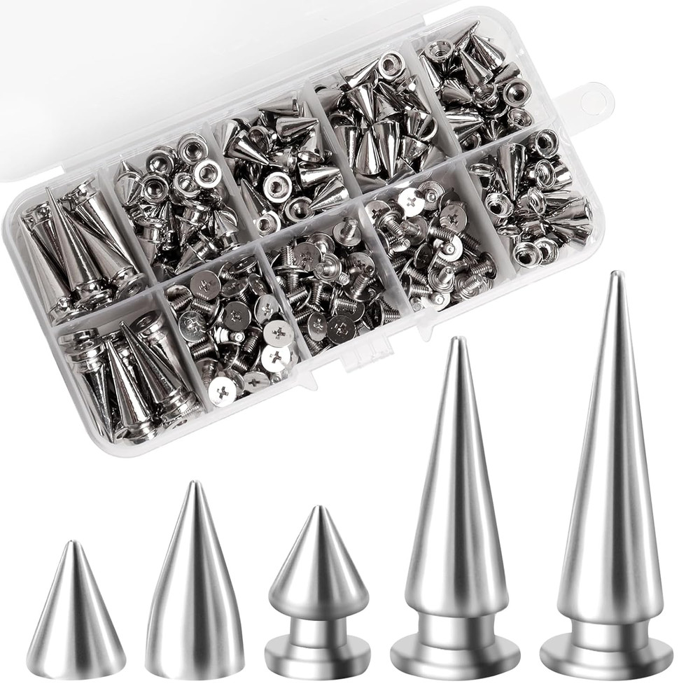 200 Sets Cone Spikes and Studs Silver Screwback Studs Rivets Metal Tree Spikes S