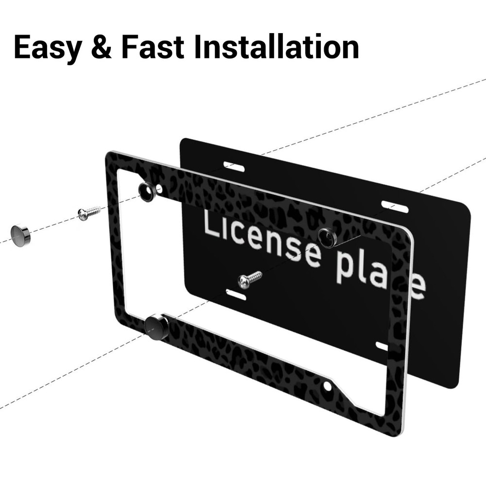 Black Leopard Print License Plate Frames, 2 Pack one size,