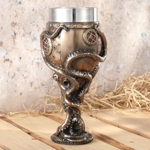 Resin Goblets Steampunk Brass Octopus Grasping Bathysphere Gobletk, Bronze