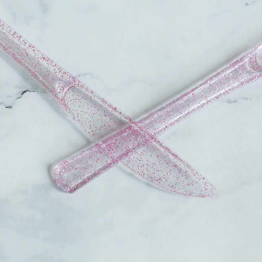 Clear Blush Glittered Dinner Knives Set Disposable Tableware Wedding Party