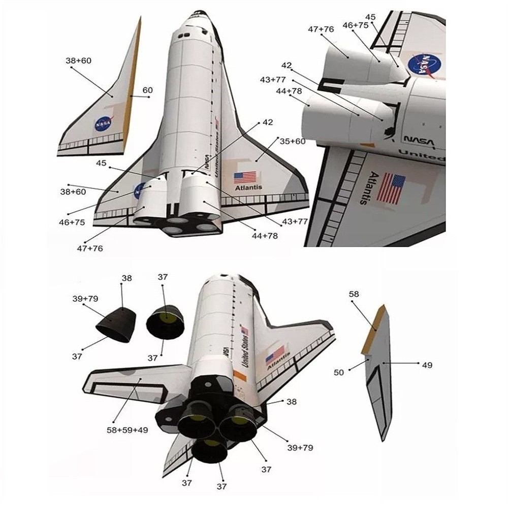 1/150 Space Shuttle Atlantis Paper Model Handmade Space Rocket Craft Unassembled