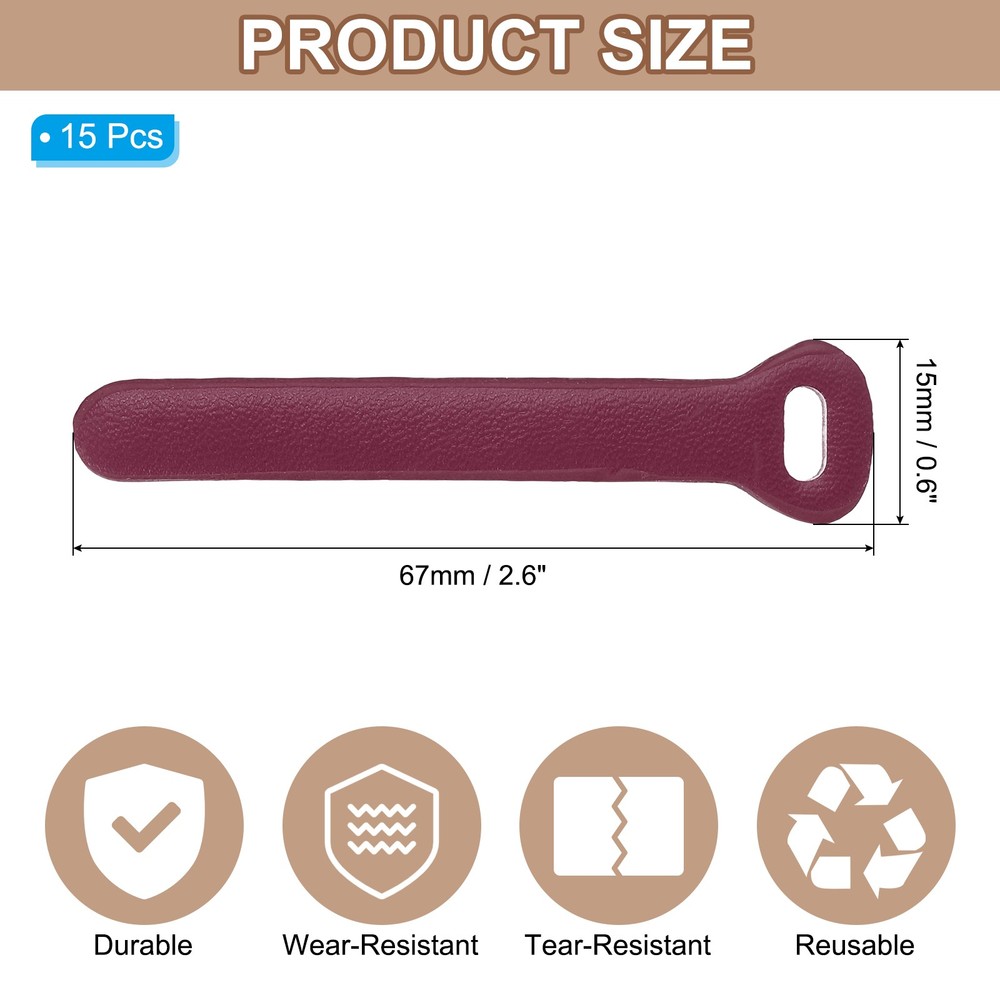 15 Pcs Leather Zipper Puller, 2.6" Zipper Sliders, Dark Red