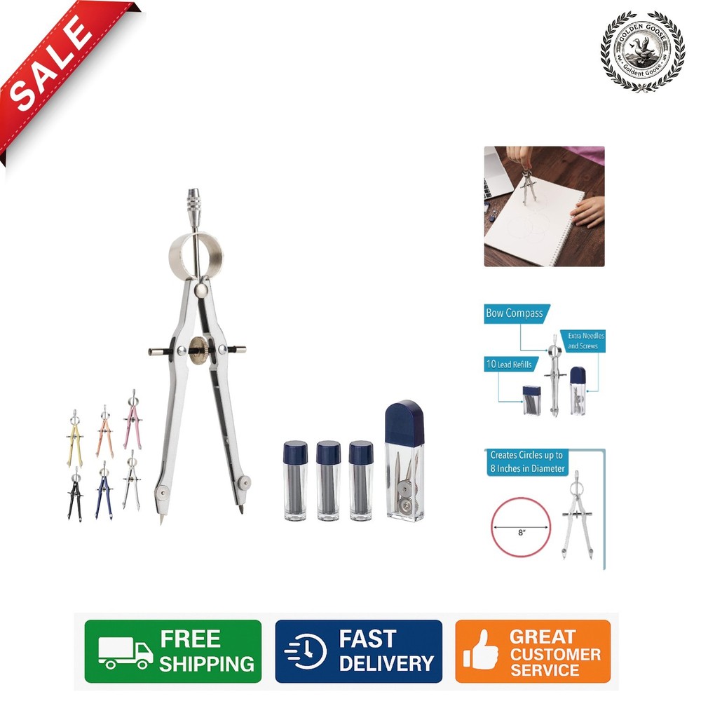 Bow Compass for Geometry Drawing – Extra Lead & Storage Pouch Included