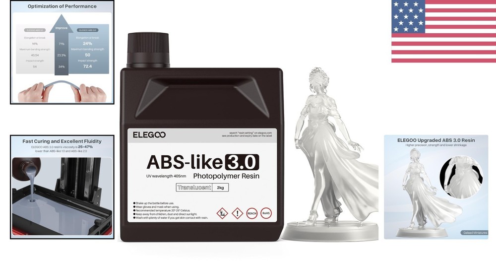 Fast Curing ELEGOO ABS-Like Resin 3.0 - Low Odor 3D Printing Solution 2000g