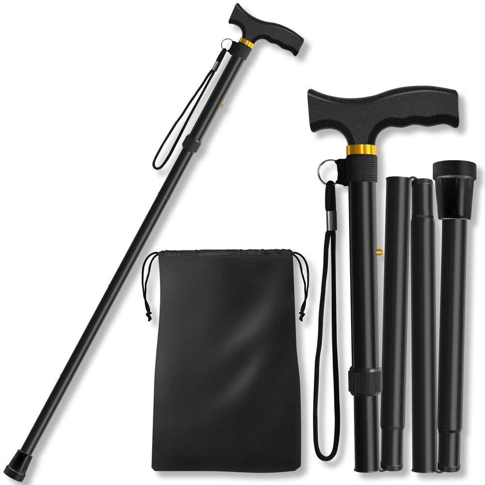 Folding Cane, Walking Height adjustment according to your requirements, Black