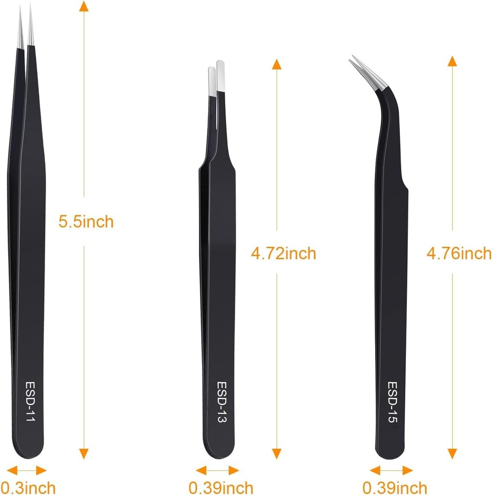 Versatile 3-Piece Precision Tweezers Set for Electronics & Crafts - ESD Safe
