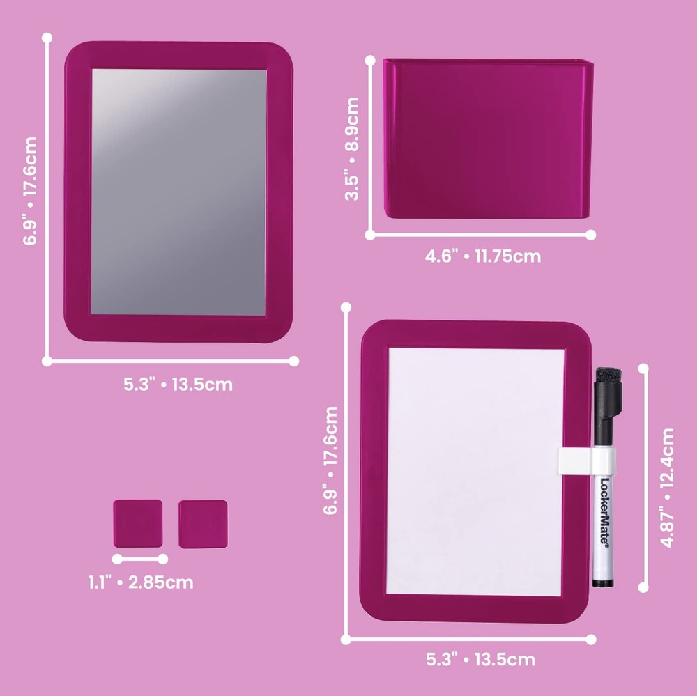 6-Piece Locker Organizer Kit, Includes Mirror, Whiteboard, Storage Cup & Dry ...