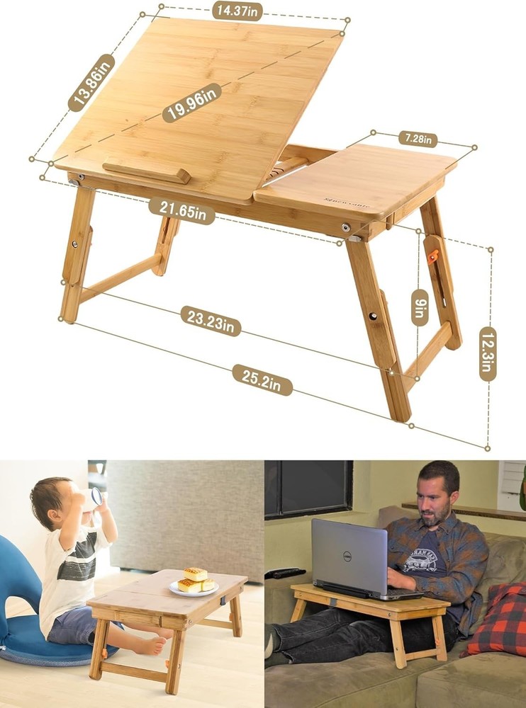 Foldable Bamboo Bed Tray with Drawer