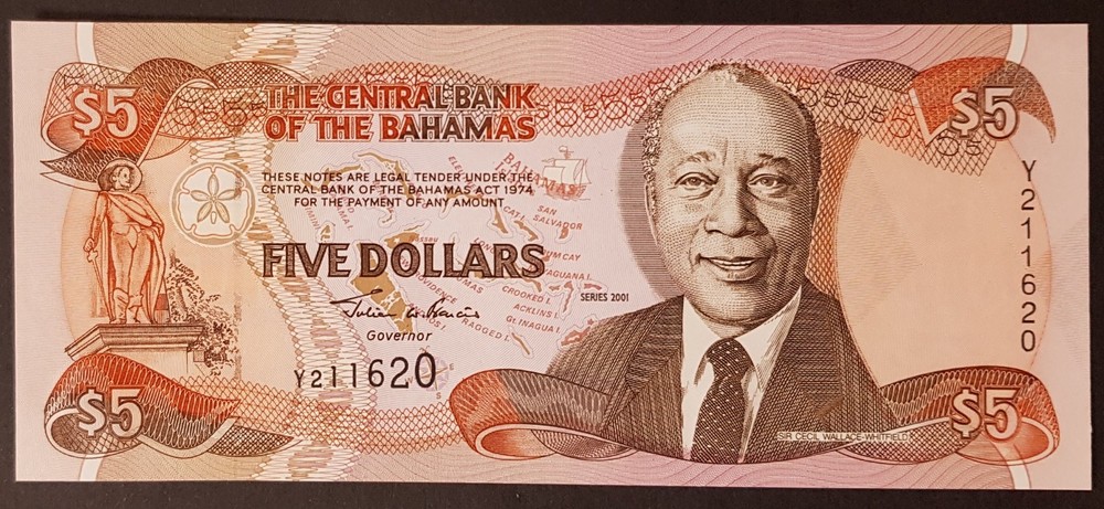 Bahamas 5 Dollars 2001 P-63b UNC