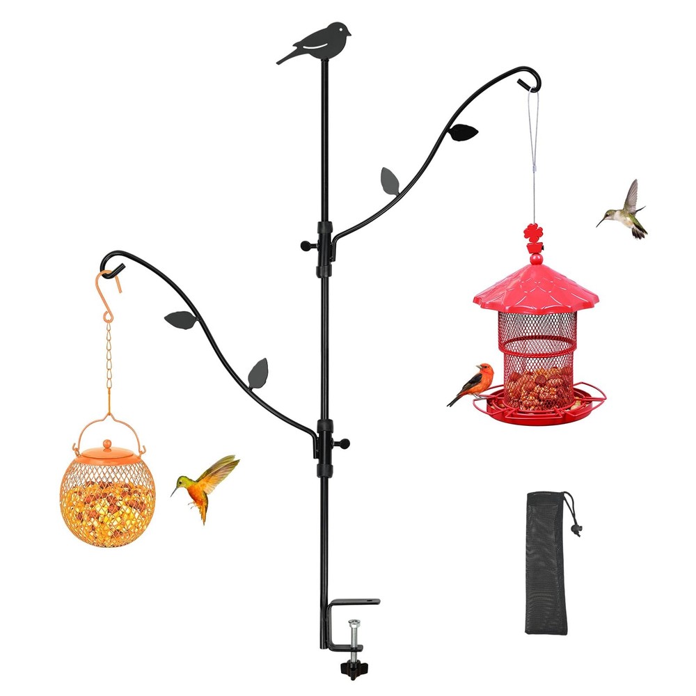 Deck Bird Feeder with Multi-Hooks and Adjustable bird feeder pole-Black