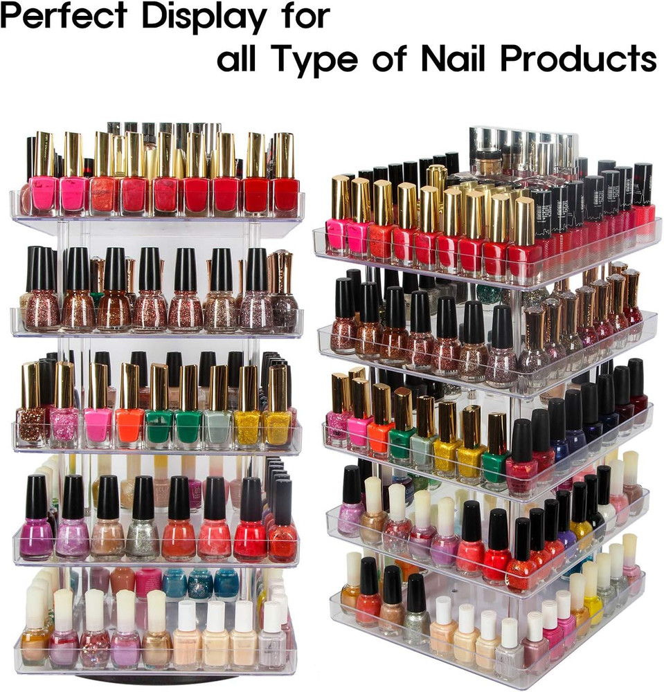 JACKCUBE DESIGN 5 Tier Clear Nail Polish 360 Rotating Display Rack Organizer Sta