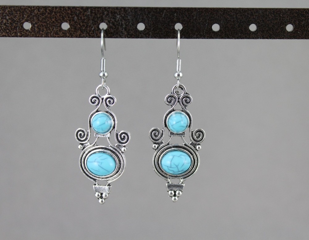 turquoise silver earrings lightweight teardrop oval dangle 2. long stamped