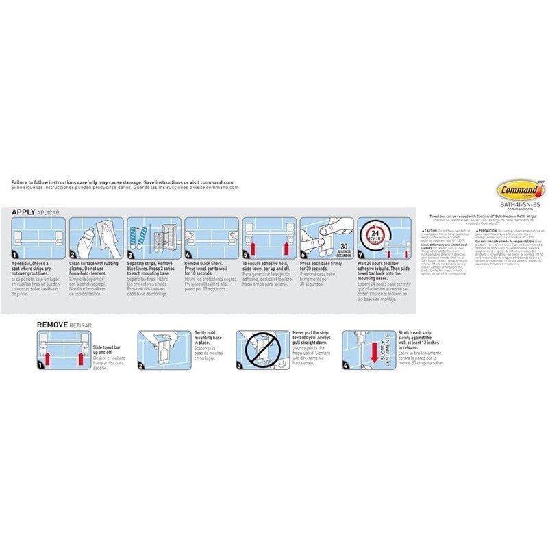Damage Free Towel Bar Easy Install No Tools Needed Strong Adhesive Strips New