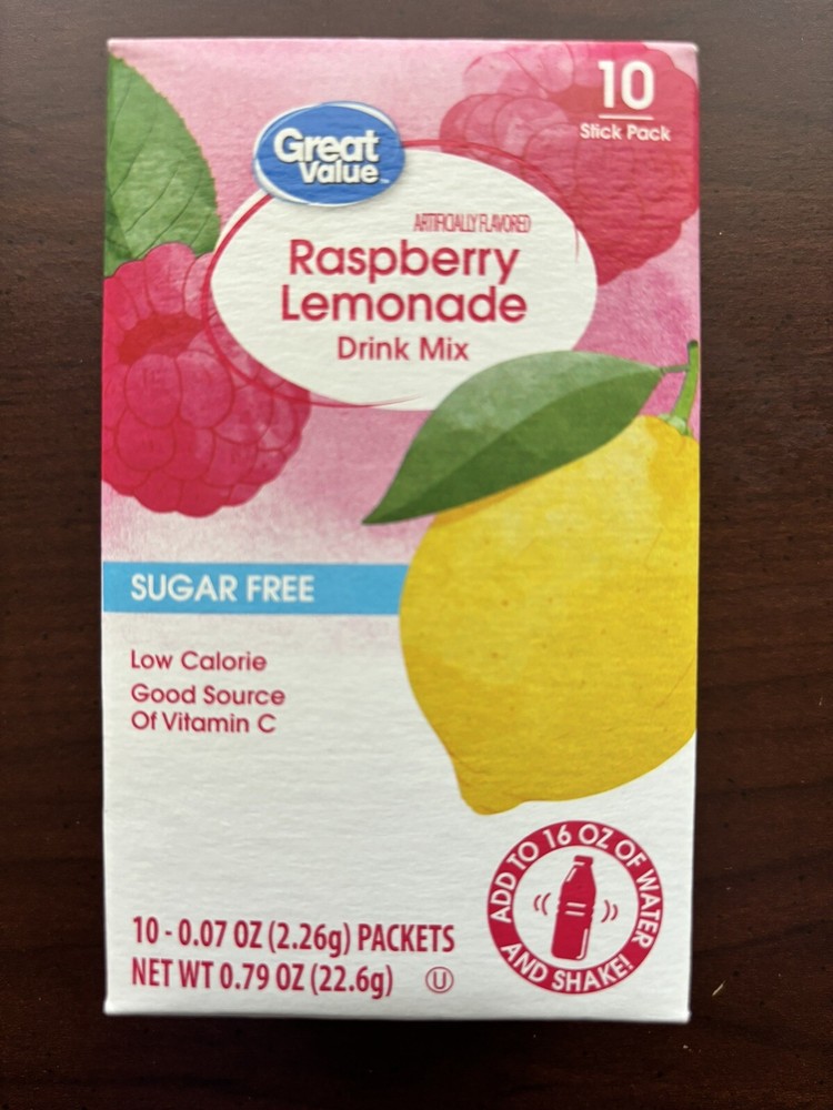 2 Raspberry Lemonade Sugar Free Drink Mix Singles to go