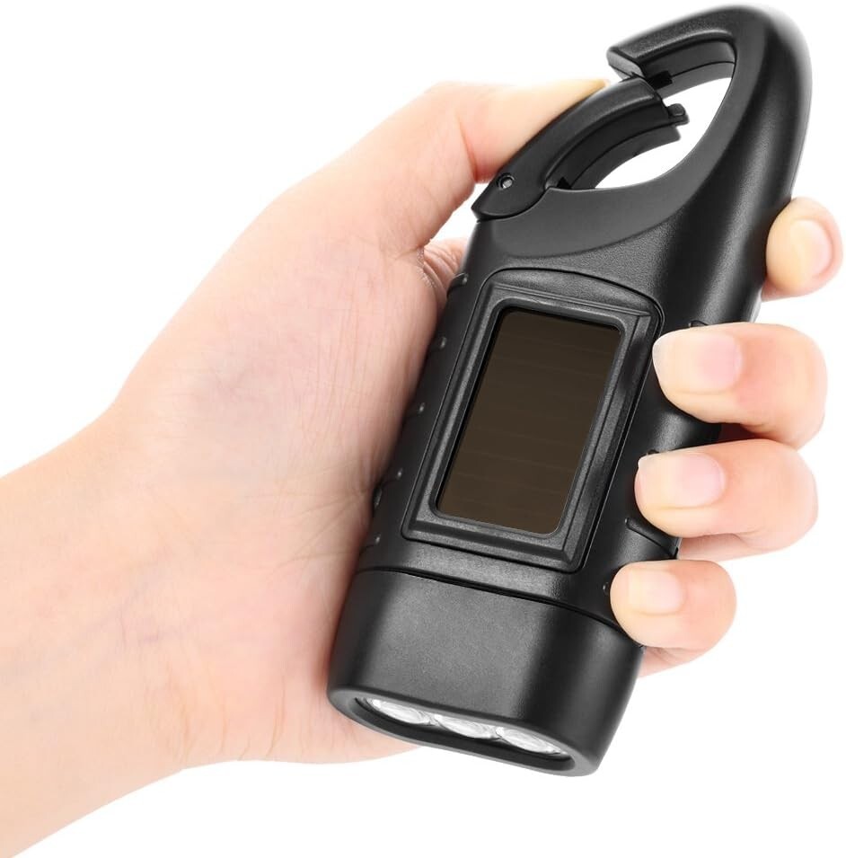 Hand Crank Emergency Solar Panel Survival Flashlight Camping Hiking Backpack