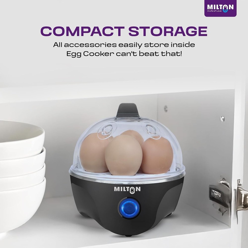 Milton Xpress Egg Boiler | Automatic Power Off | Egg Cooker | Black| Plastic|