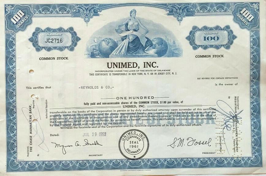 Unimed stock certificate