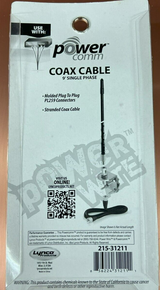 New Power Comm Coax Cable 9ft RG 58 Plug to Plug