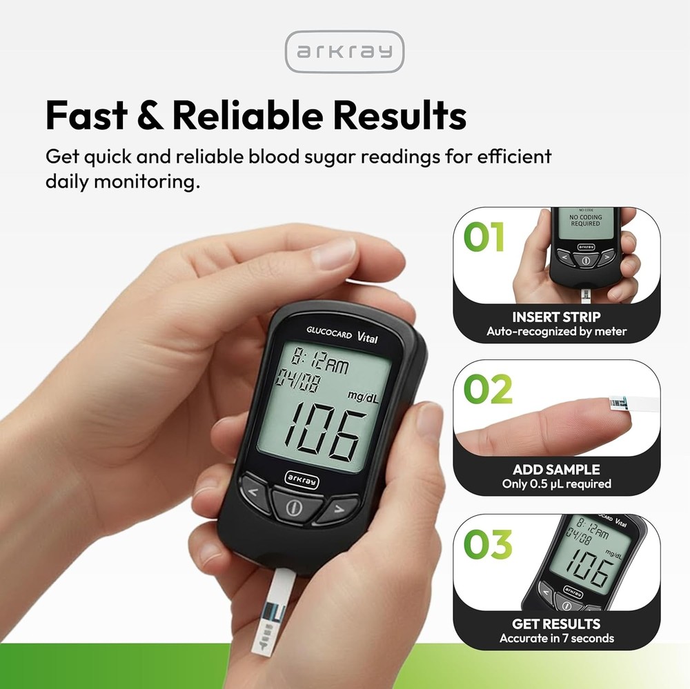 ARKRAY GLUCOCARD Vital Blood Glucose Test Strips – No Coding Required, Fast 7-