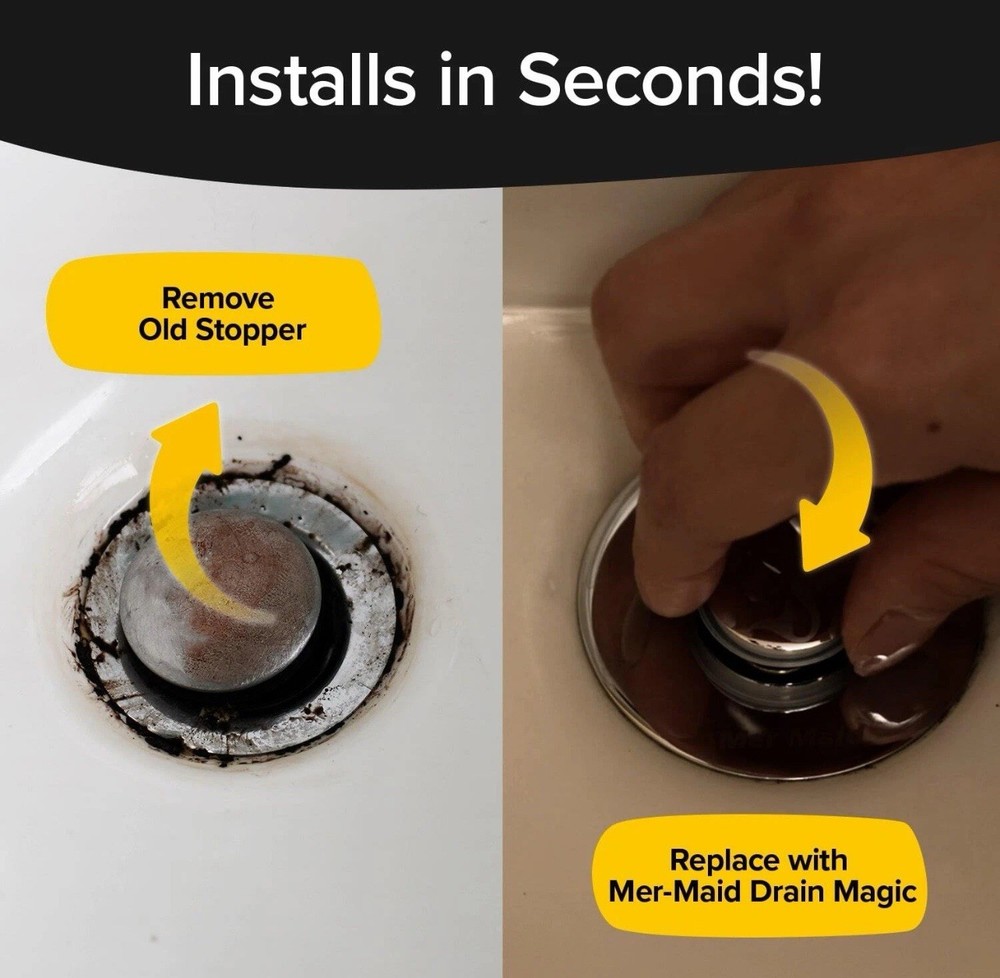 Mer-Maid Drain Magic Universal Sink Stopper, Instantly Replace Broken Stoppers