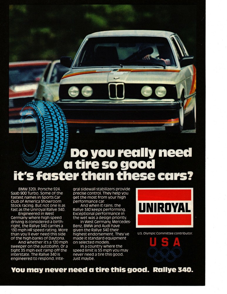 1984 BMW 3-SERIES ~ ORIGINAL UNIROYAL AD
